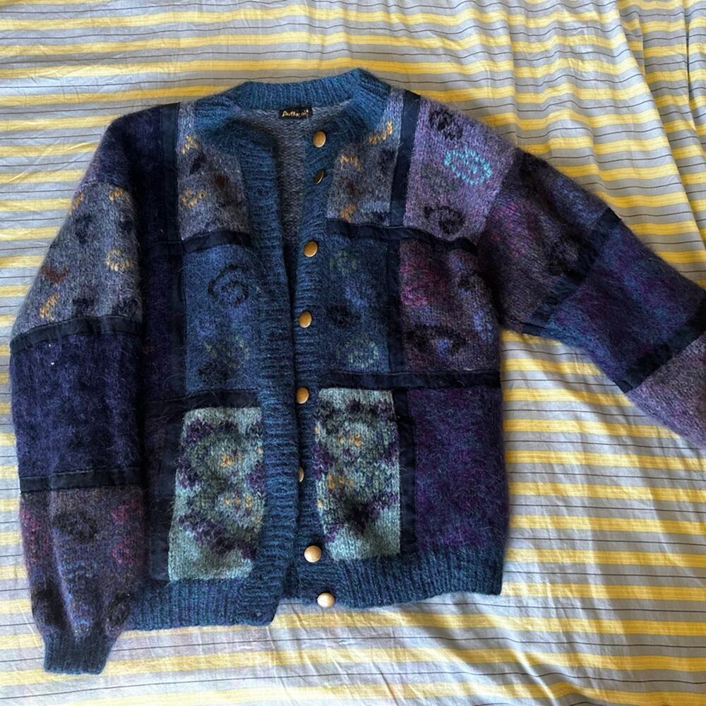 Multicolor Argentina Wool Patchwork Cardigan - Bl… - image 2